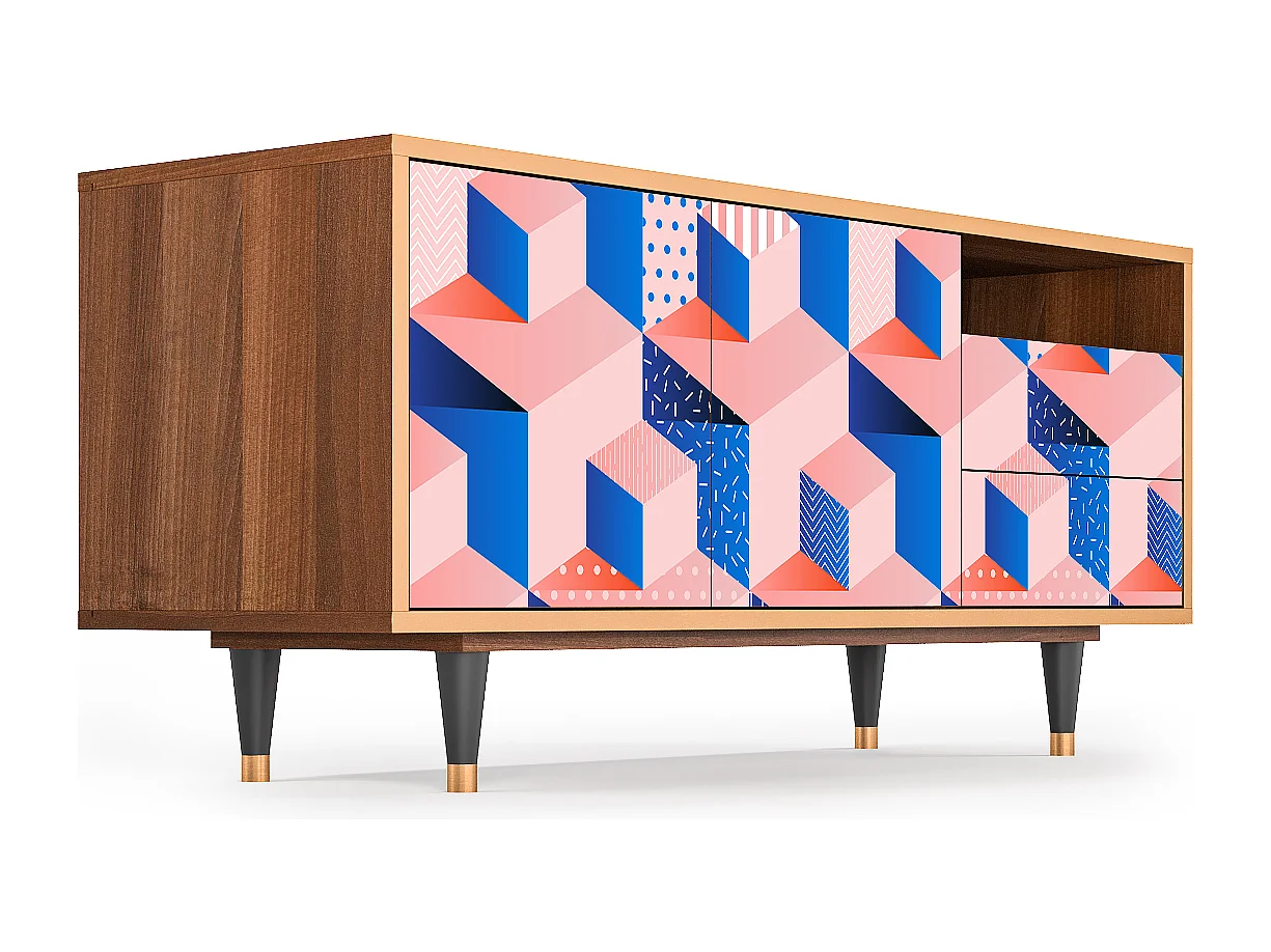 Mobile TV - 125х56х41 cm - T7 - Pinky Squares, Noce