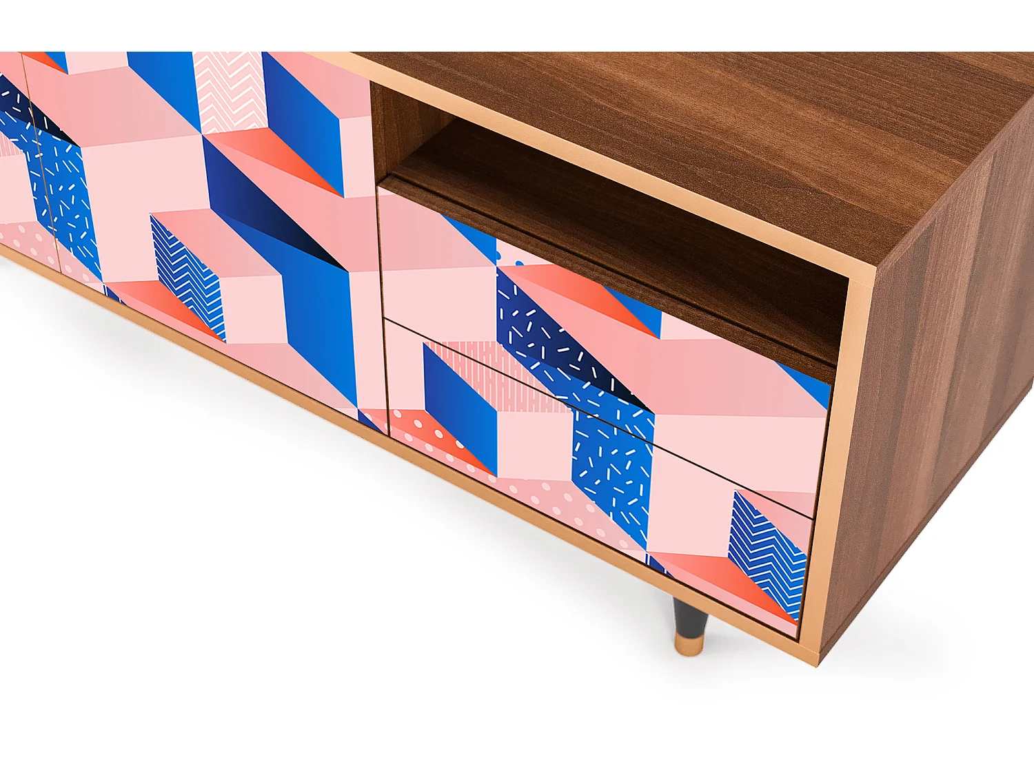 Mobile TV - 125х56х41 cm - T7 - Pinky Squares, Noce