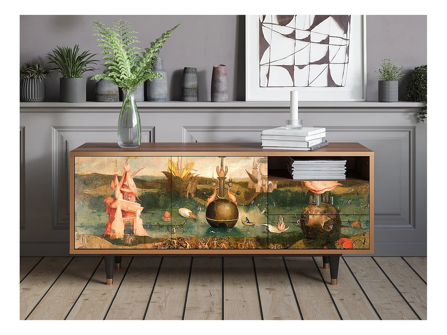 Meuble TV - 125х56х41 cm - T7 - Garden of Delights , Noyer