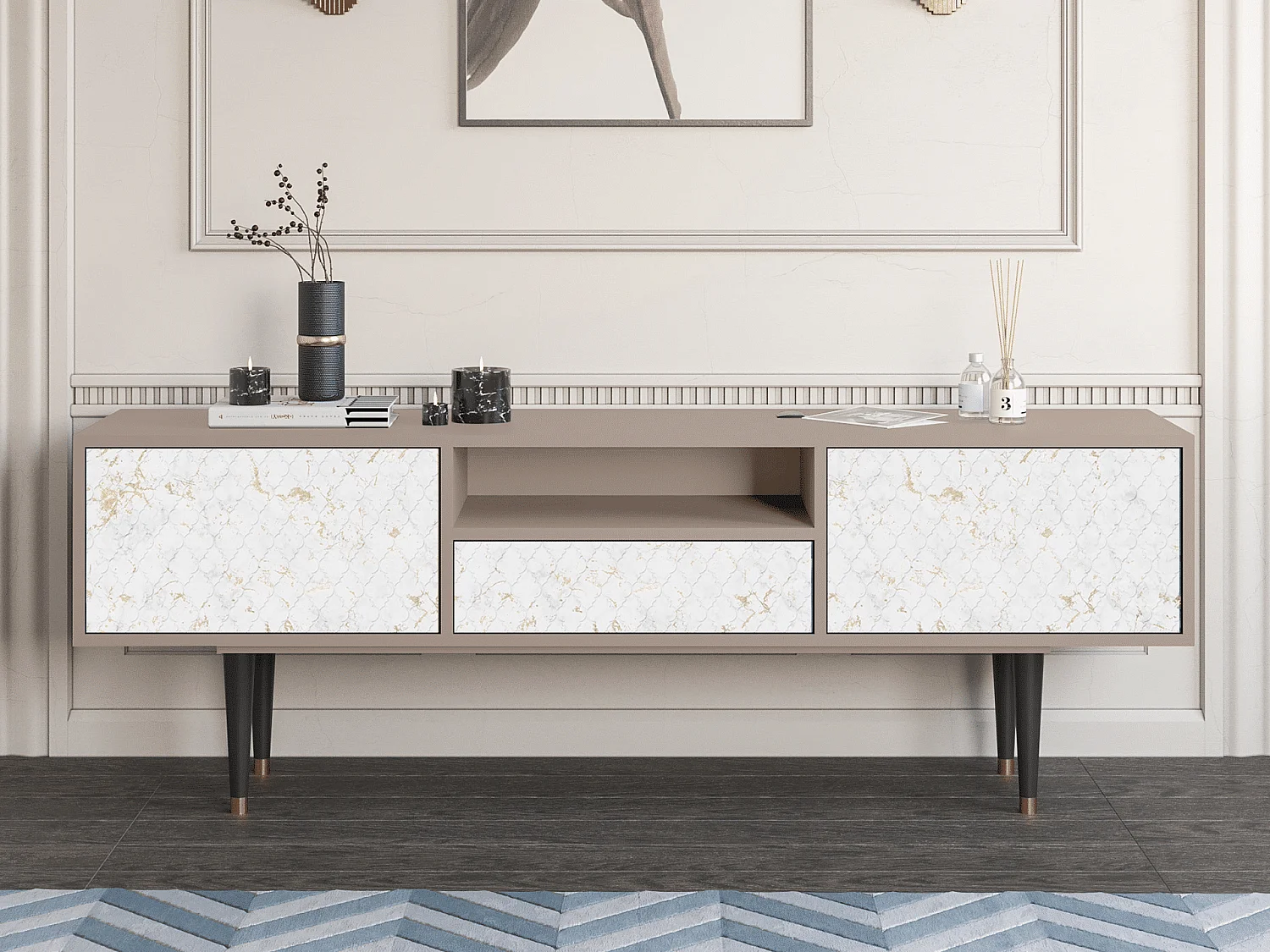 Mueble de TV - 170х59х41 cm - T6 - Sweet Cotton, Latte