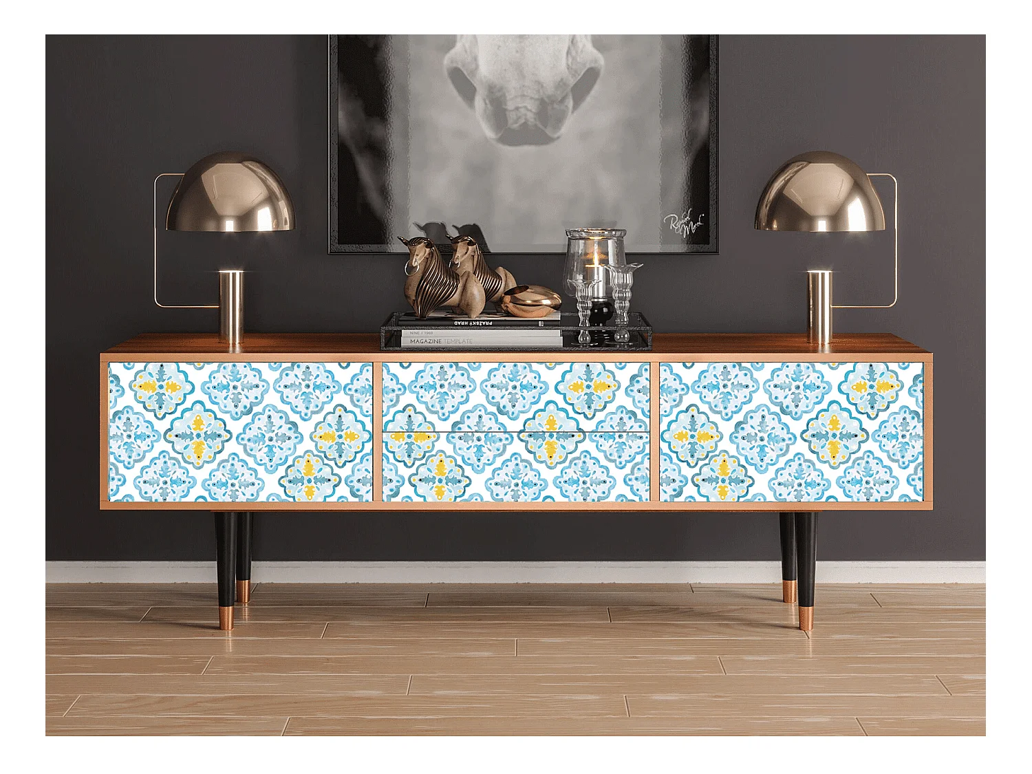Meuble TV - 170х59х48 cm - T4 - Portugese tiles, Noyer