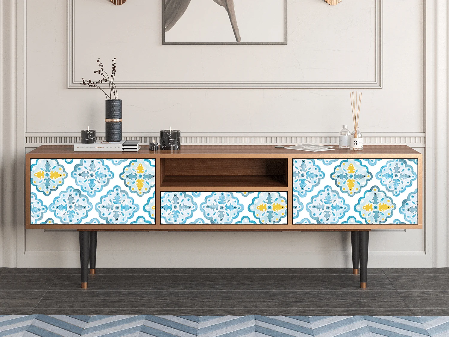 Meuble TV - 170х59х41 cm - T6 - Portugese tiles, Noyer