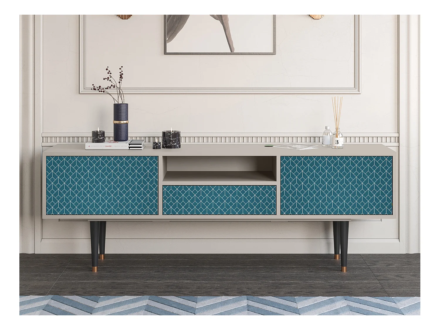Meuble TV - 170х59х41 cm - T6 - Turquoise Geometry, Sable