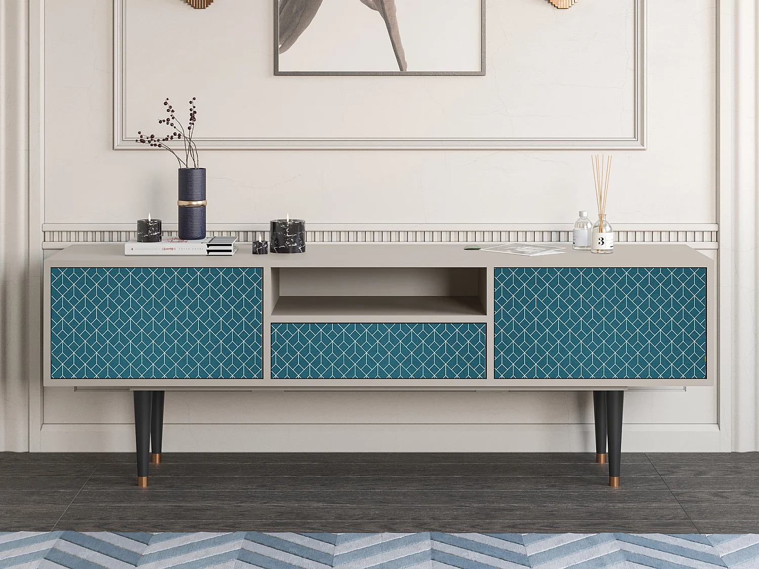 Mueble de TV - 170х59х41 cm - T6 - Turquoise Geometry, Arena