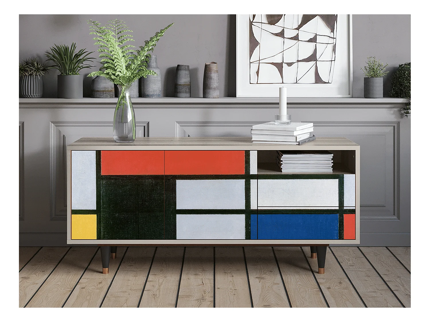 Szafka RTV - 125х56х41 cm - T7 - Composition, Piaskowy