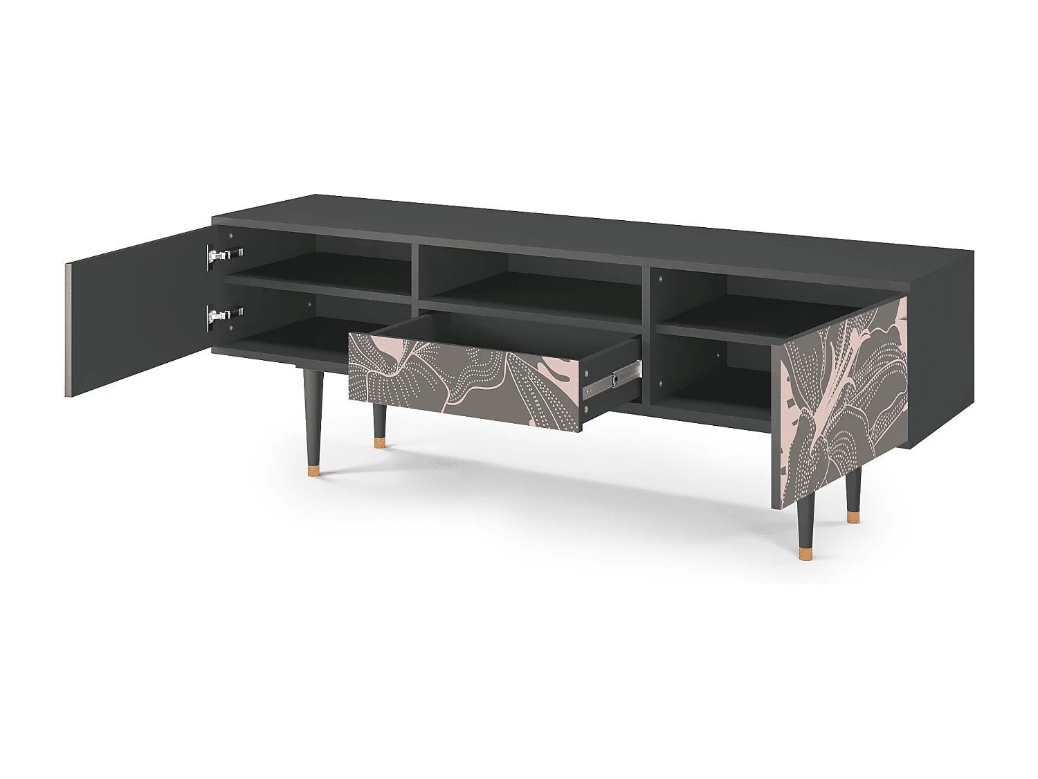 Szafka RTV - 170х59х41 cm - T6 - Issabelline Flower, Antracyt