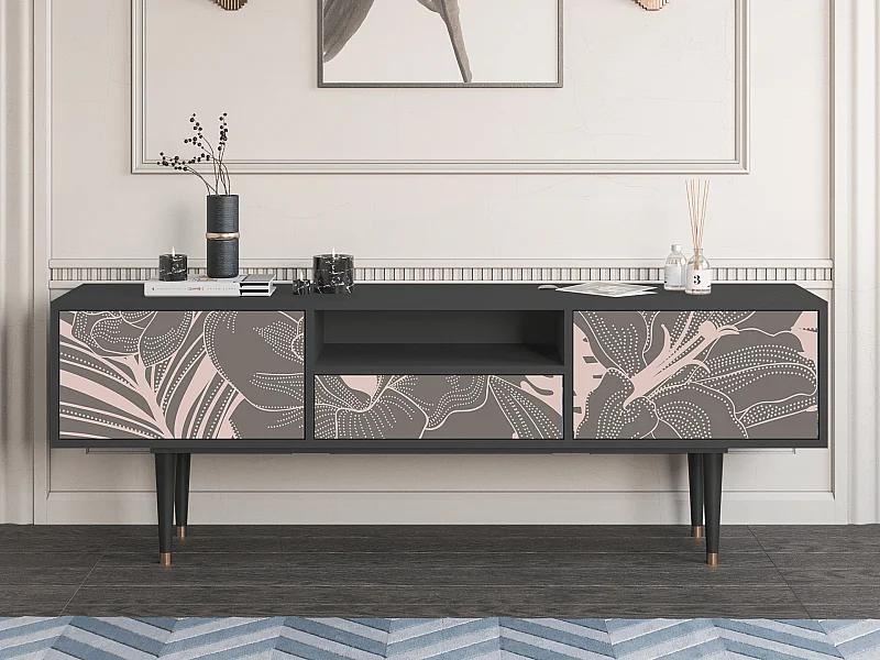 Szafka RTV - 170х59х41 cm - T6 - Issabelline Flower, Antracyt