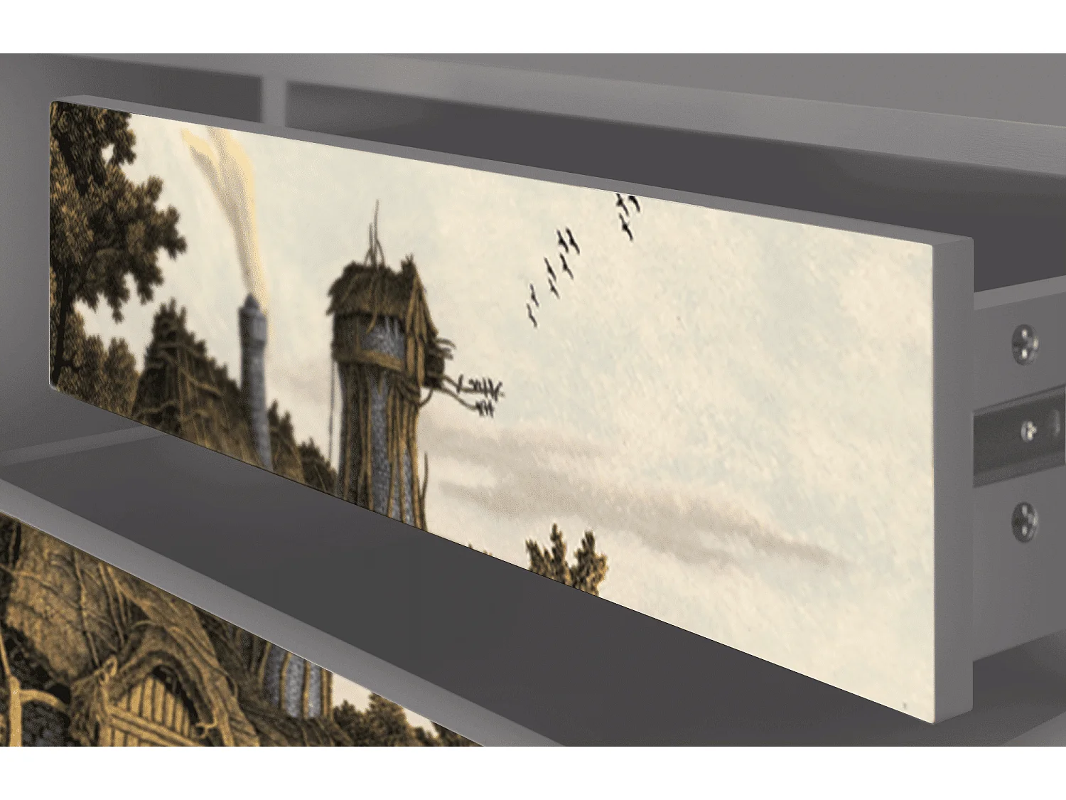 Szafka RTV - 170х59х48 cm - T4 - Mill along a River, Szary