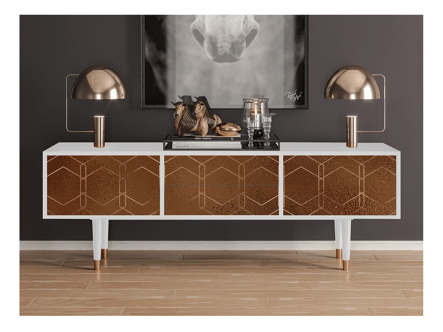 Meuble TV - 170х59х48 cm - T4 - Chocolate Bar, Blanc