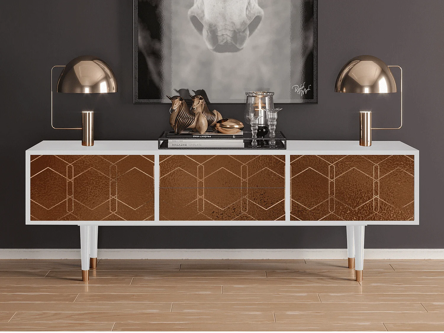 Meuble TV - 170х59х48 cm - T4 - Chocolate Bar, Blanc