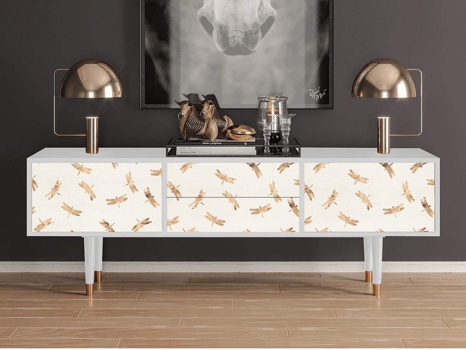 Meuble TV - 170х59х48 cm - T4 - Nude Dragonflies, Blanc