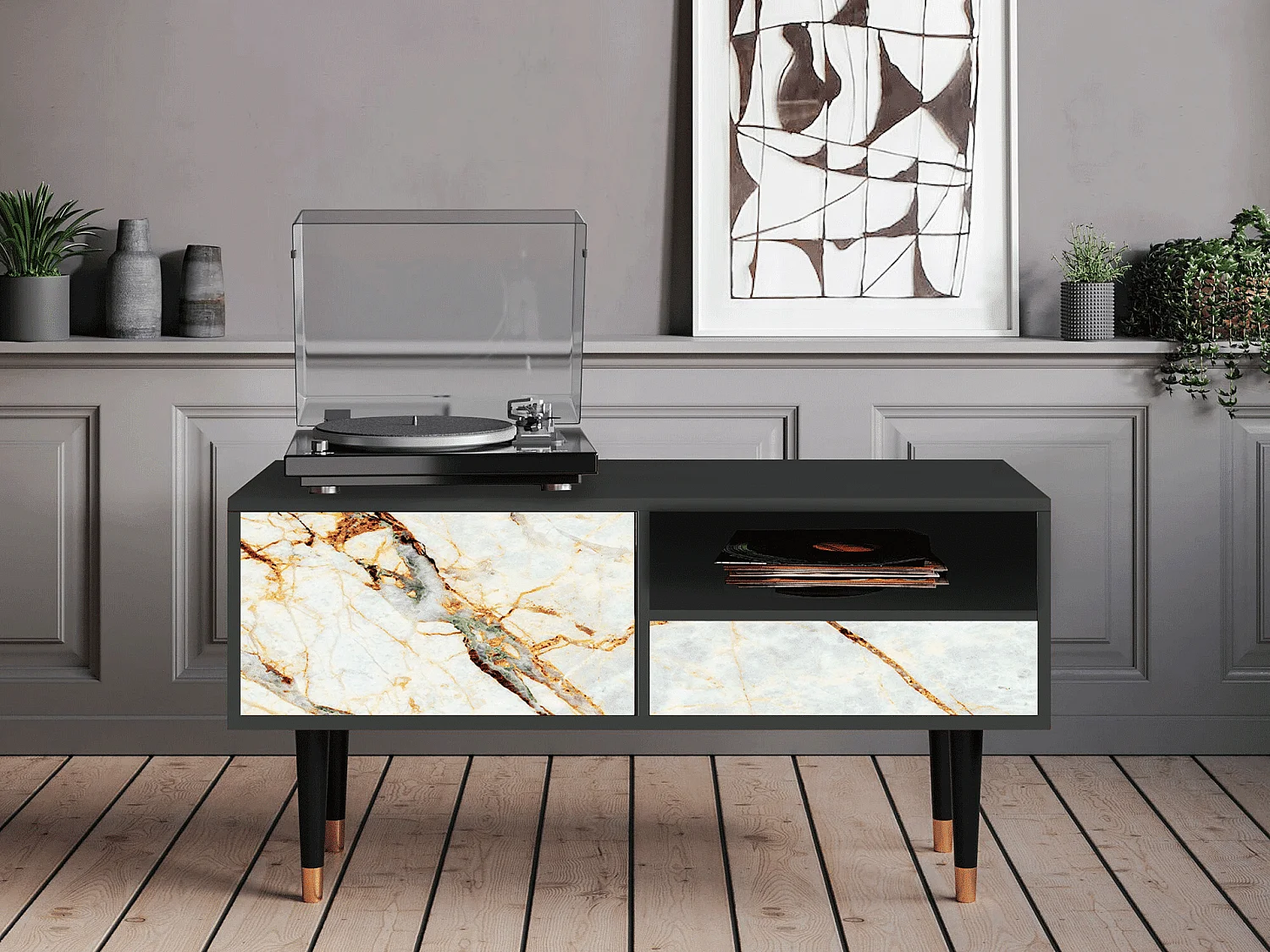 Szafka RTV - 115х59х48 cm - T3 - Piaskowyy Marble, Antracyt