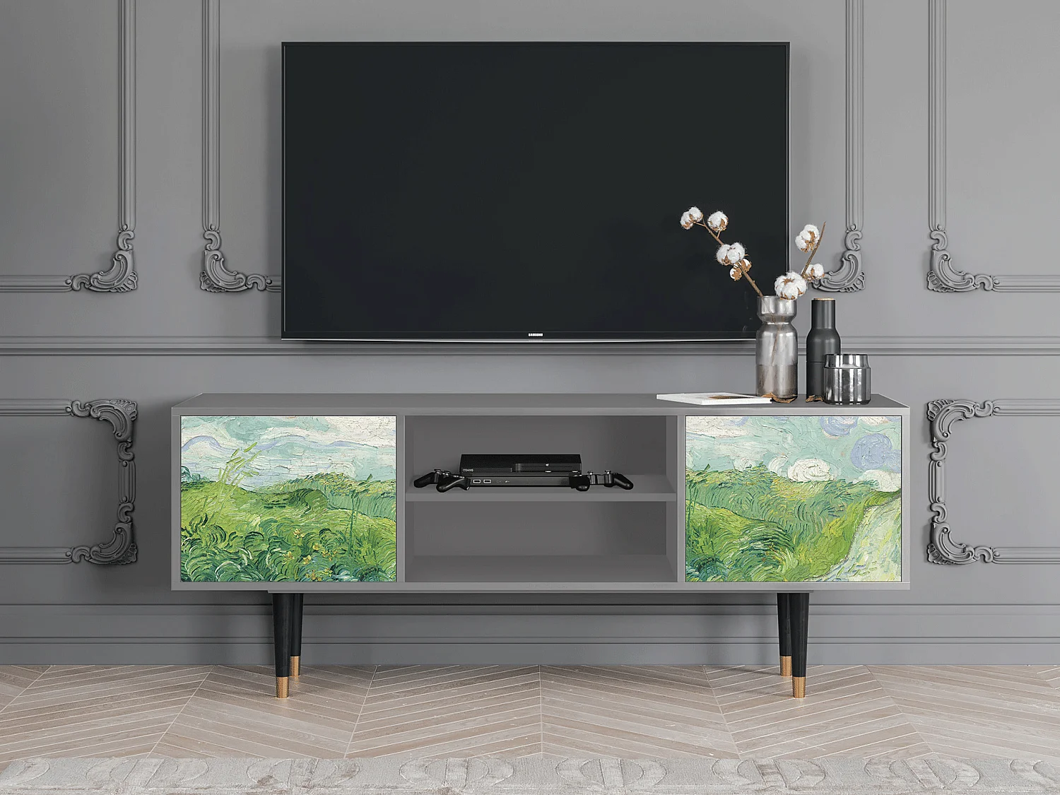 Mobile TV - 170х69х48 cm - T2 - Green Wheat Fields, Grigio