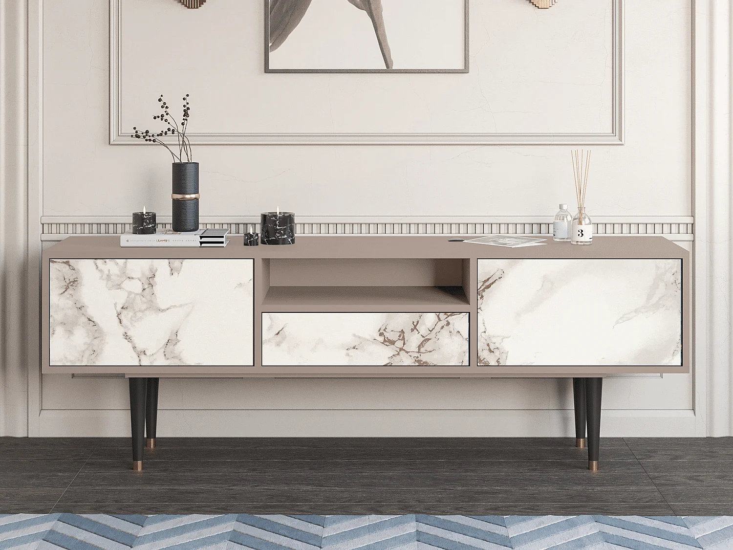 TV-meubel - 170х59х41 cm - T6 - Milk Marble, Latte