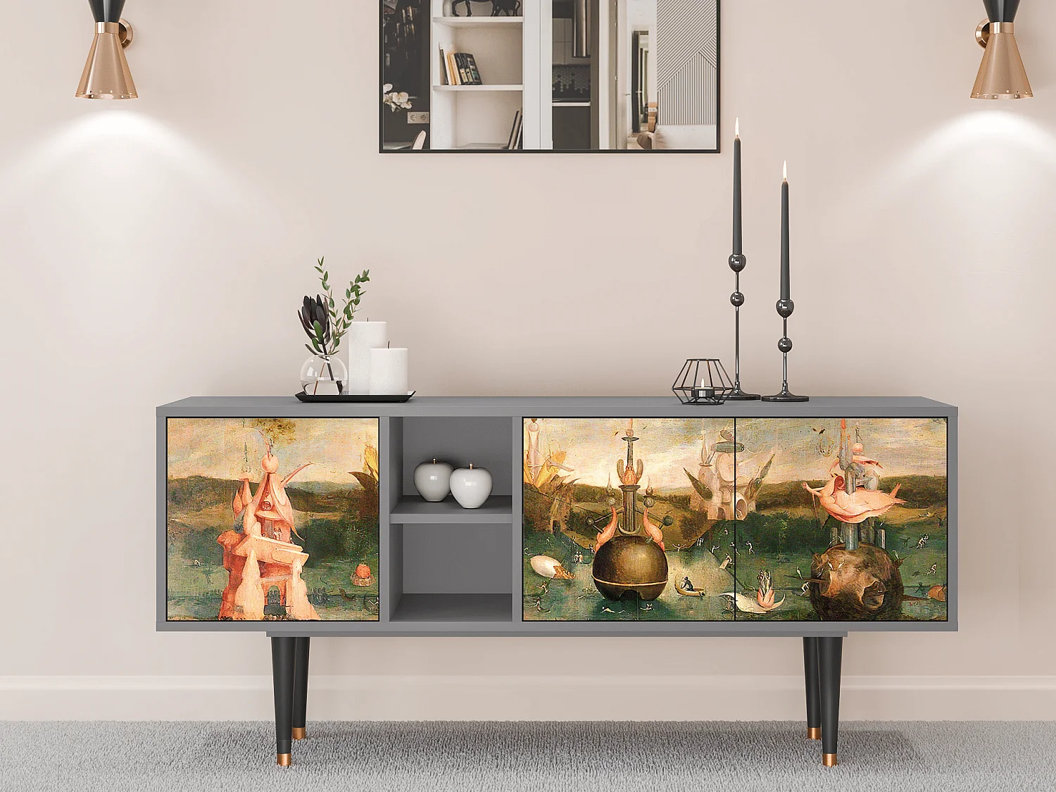 Szafka RTV - 150х69х41 cm - T5 - Garden of Delights , Szary