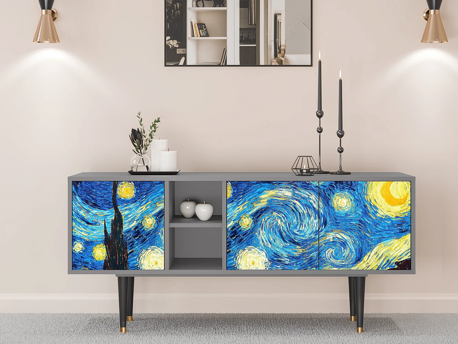 Mobile TV - 150х69х41 cm - T5 - The Starry Night  , Grigio