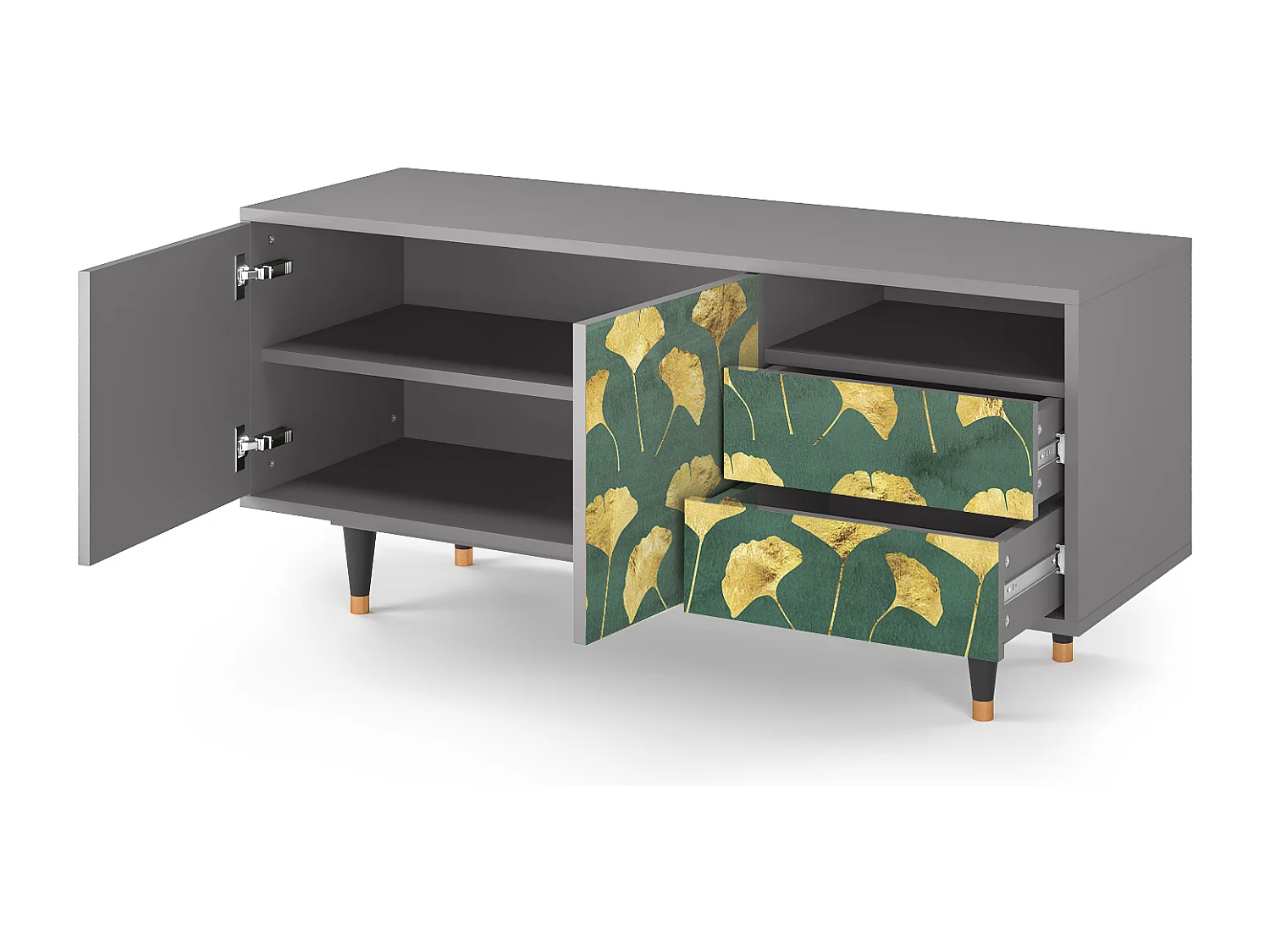 Mueble de TV - 125х56х41 cm - T7 - Gingko leaves, Gris