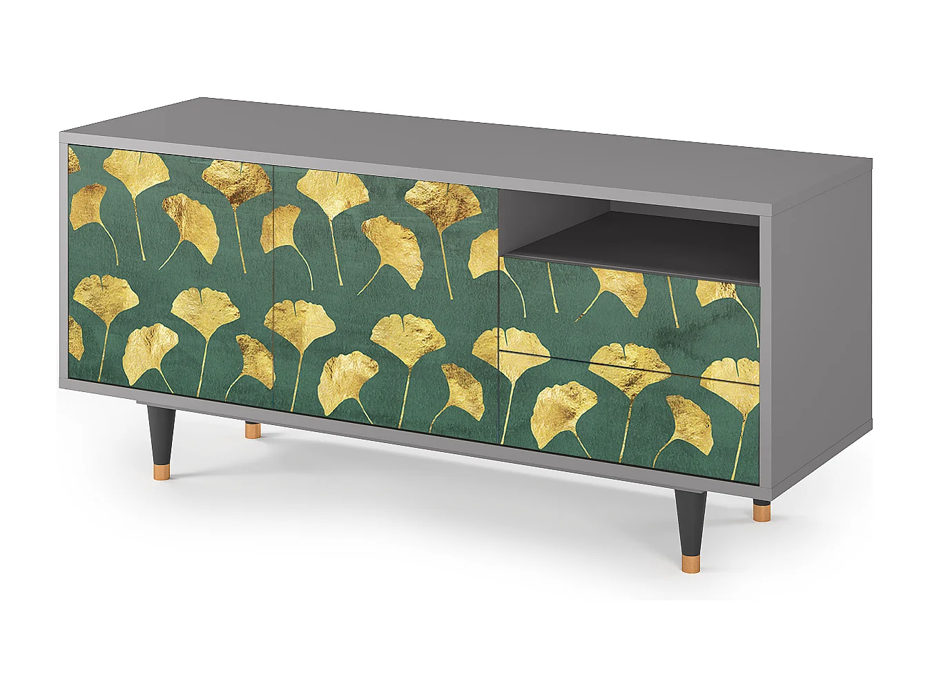 TV-meubel - 125х56х41 cm - T7 - Gingko leaves, Grijs