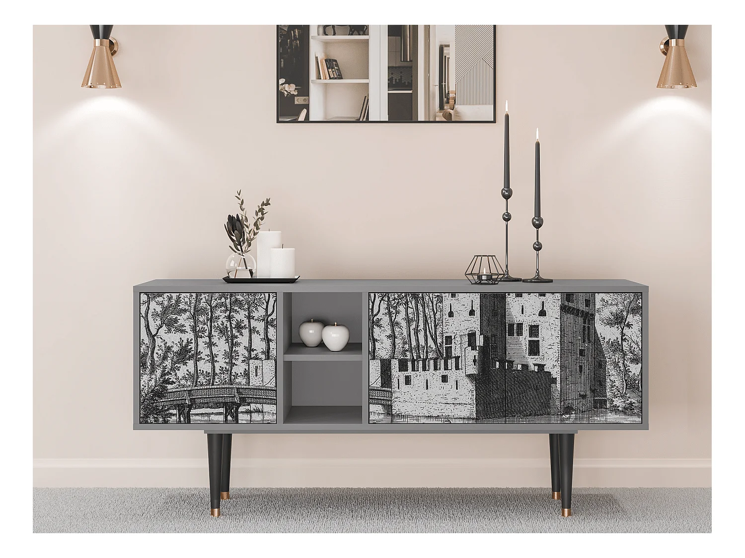 Meuble TV - 150х69х41 cm - T5 - Castle by Breugel, Gris