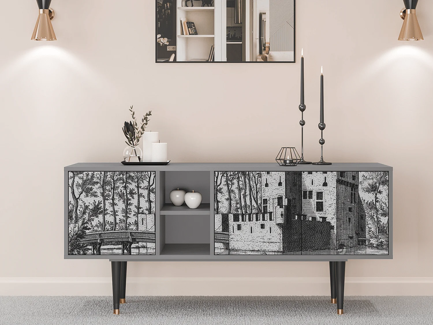 Meuble TV - 150х69х41 cm - T5 - Castle by Breugel, Gris