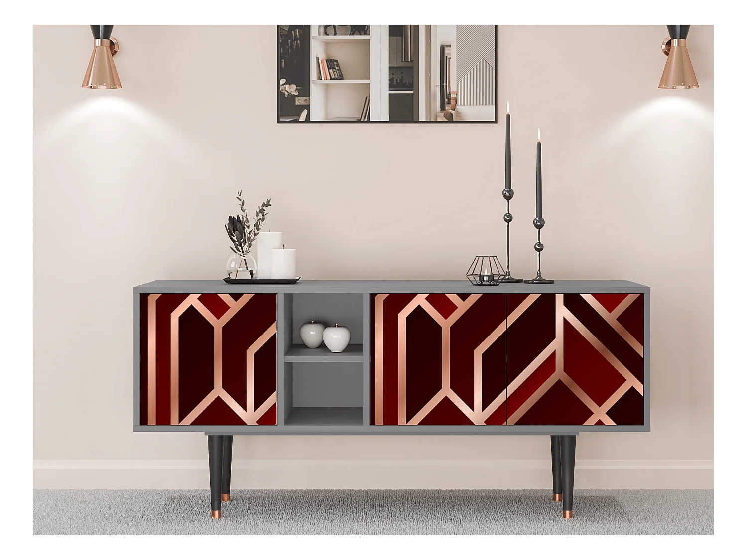 TV-Möbel - 150х69х41 cm - T5 - Velvet 1920's, Grau