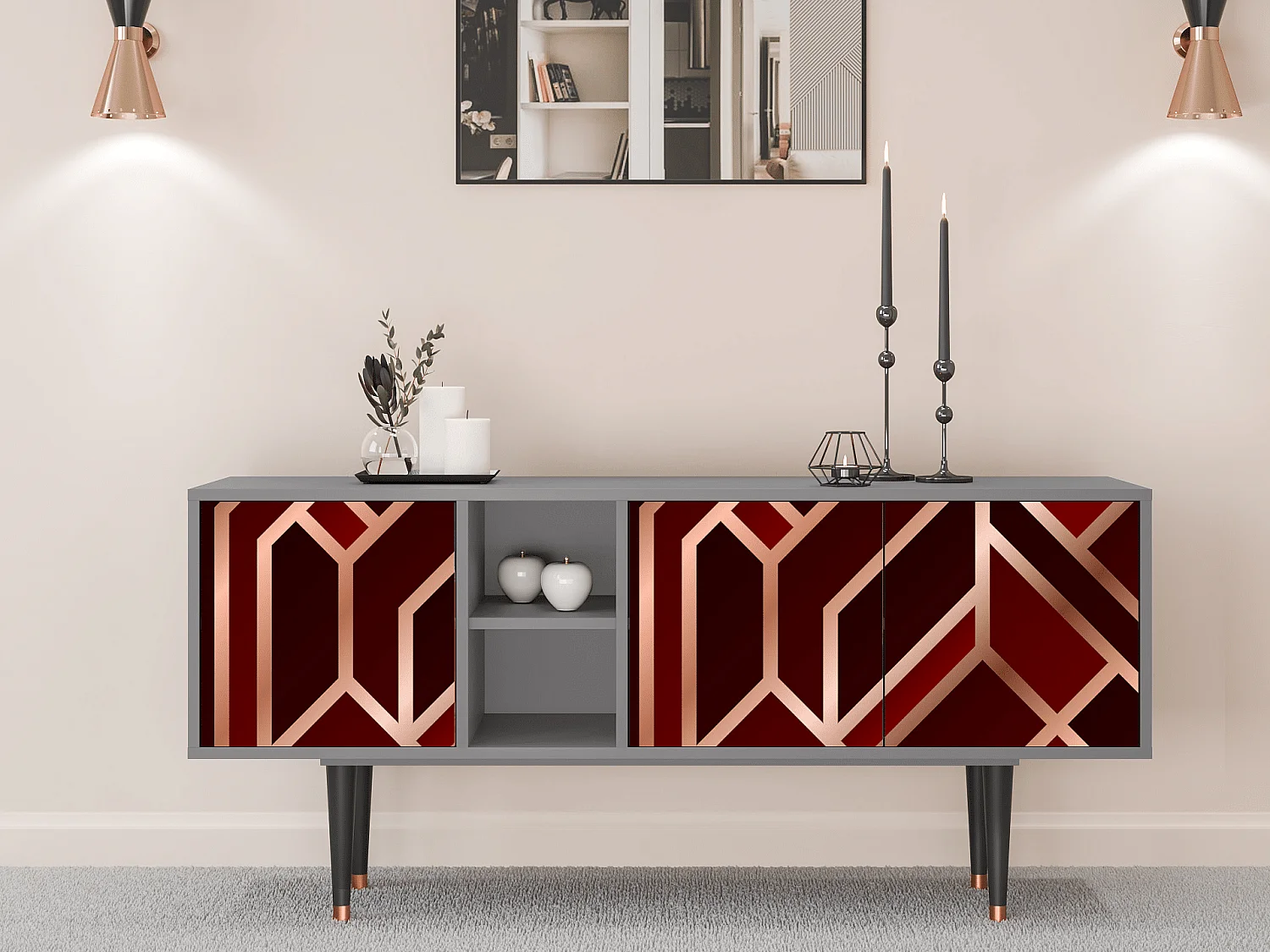 Meuble TV - 150х69х41 cm - T5 - Velvet 1920's, Gris