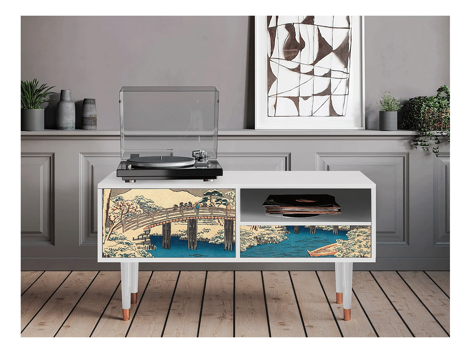 Meuble TV - 115х59х48 cm - T3 - Katabira River, Blanc