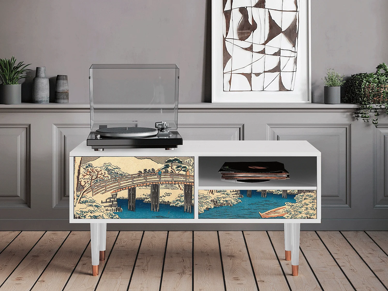 Meuble TV - 115х59х48 cm - T3 - Katabira River, Blanc