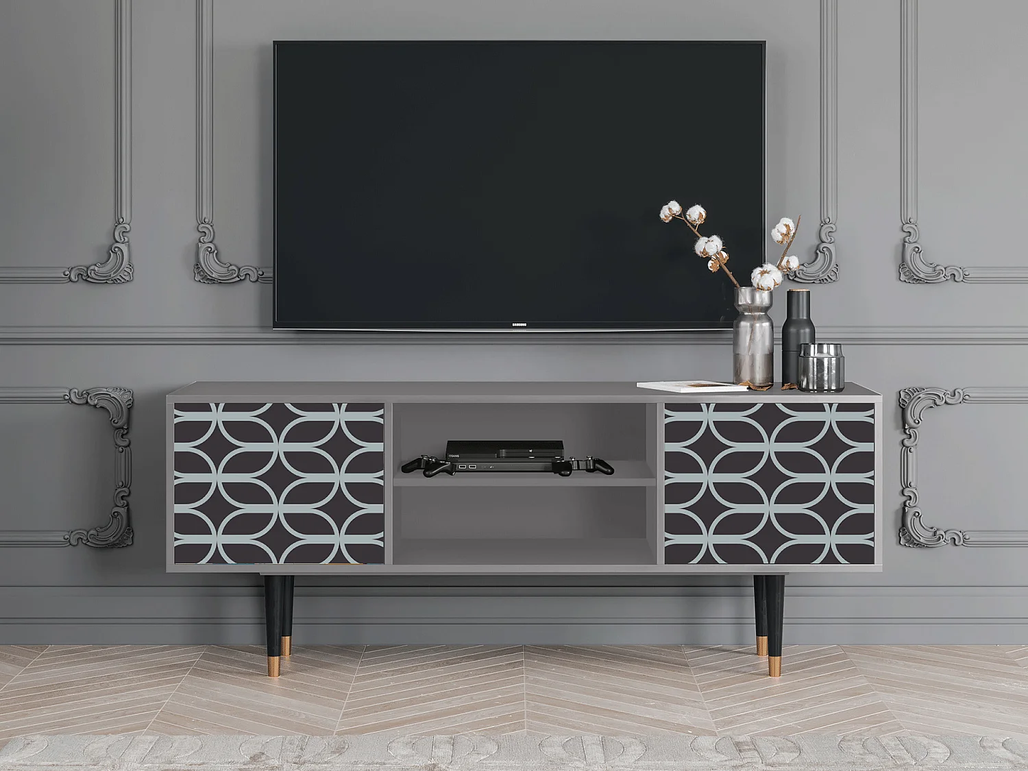 Meuble TV - 170х69х48 cm - T2 - Braided Blue, Gris