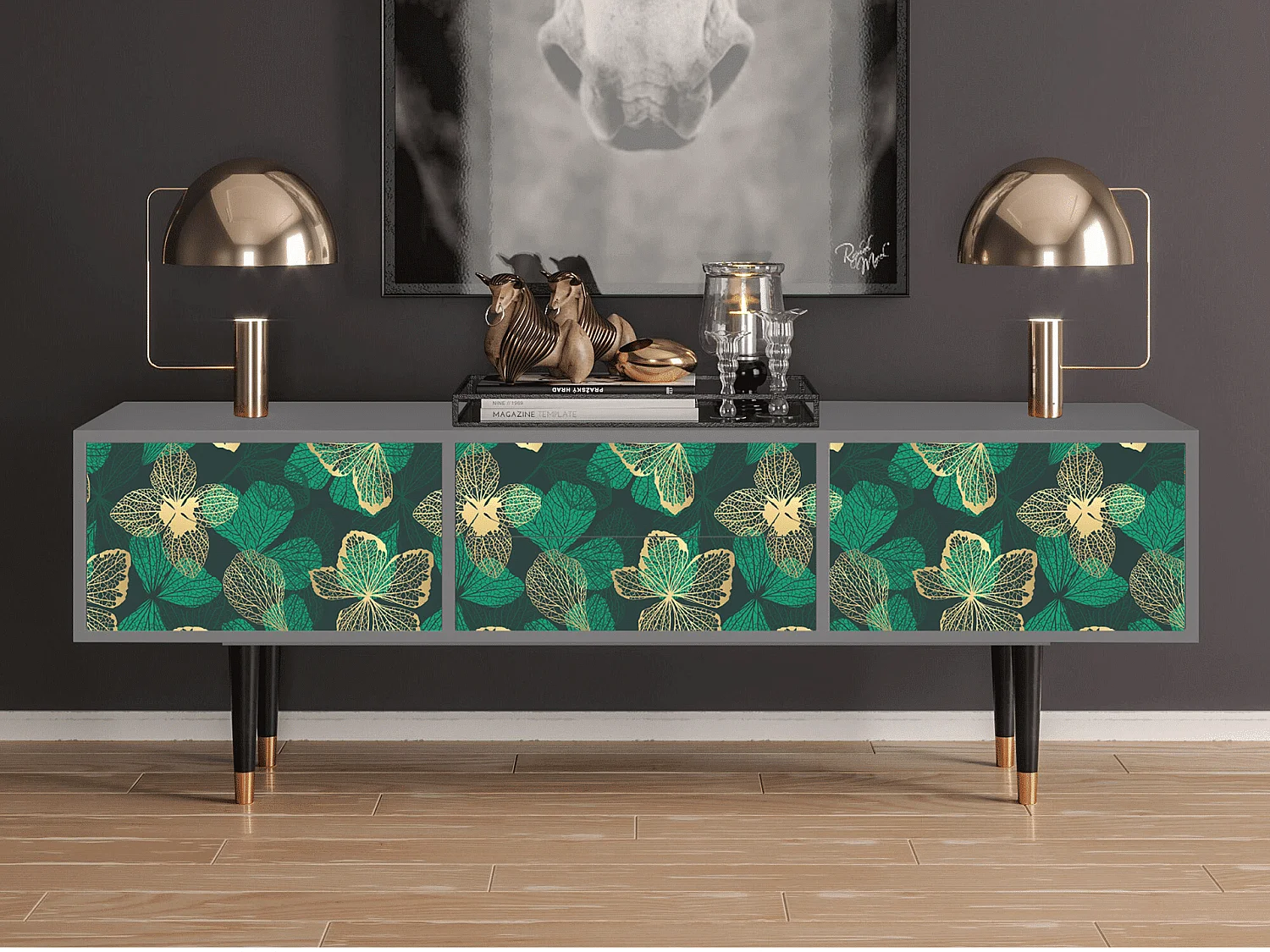 Mobile TV - 170х59х48 cm - T4 - Green Flower, Grigio