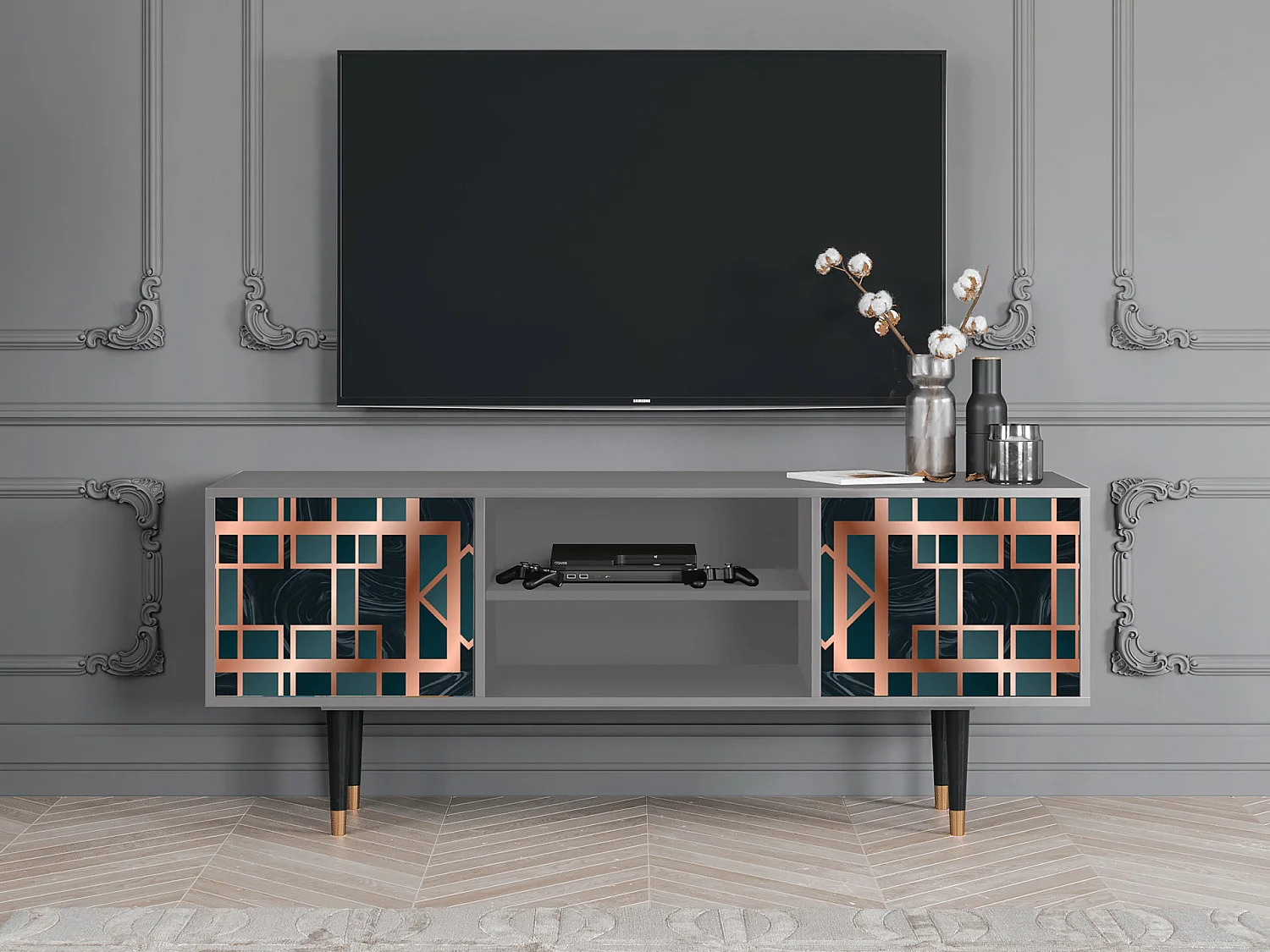 Mueble de TV - 170х69х48 cm - T2 - Emerald Metro, Gris