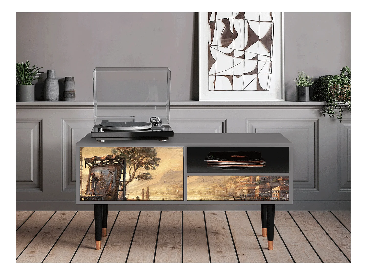 Meuble TV - 115х59х48 cm - T3 - Venice, Gris