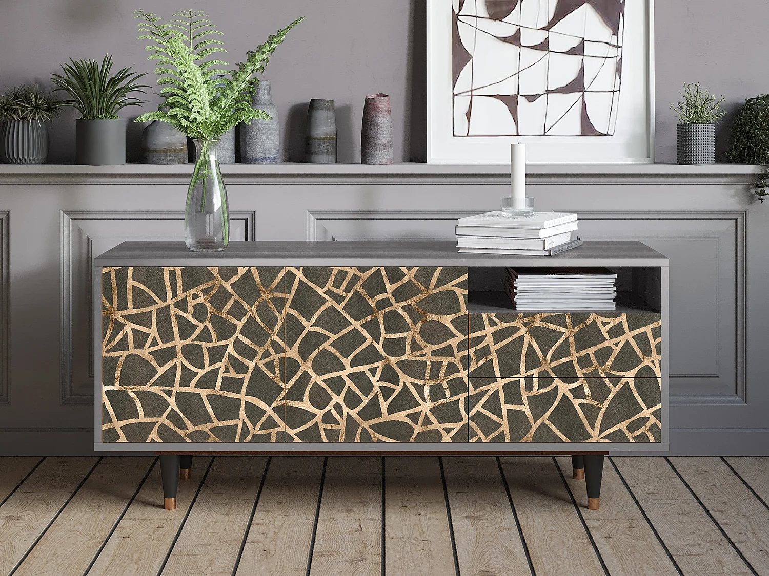 TV-meubel - 125х56х41 cm - T7 - Enlarged Leaf, Grijs