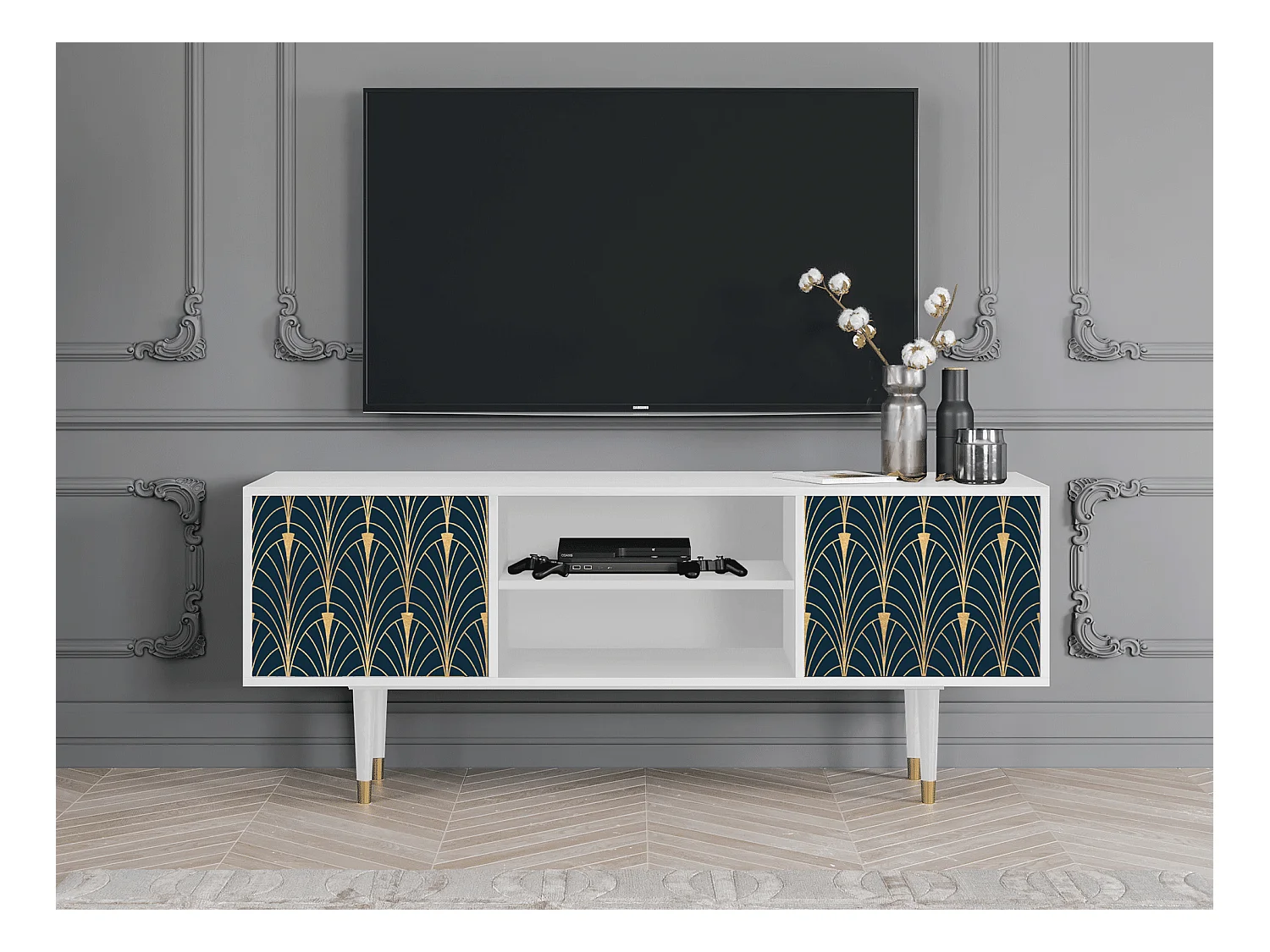 Meuble TV - 170х69х48 cm - T2 - Flower of the Nile, Blanc