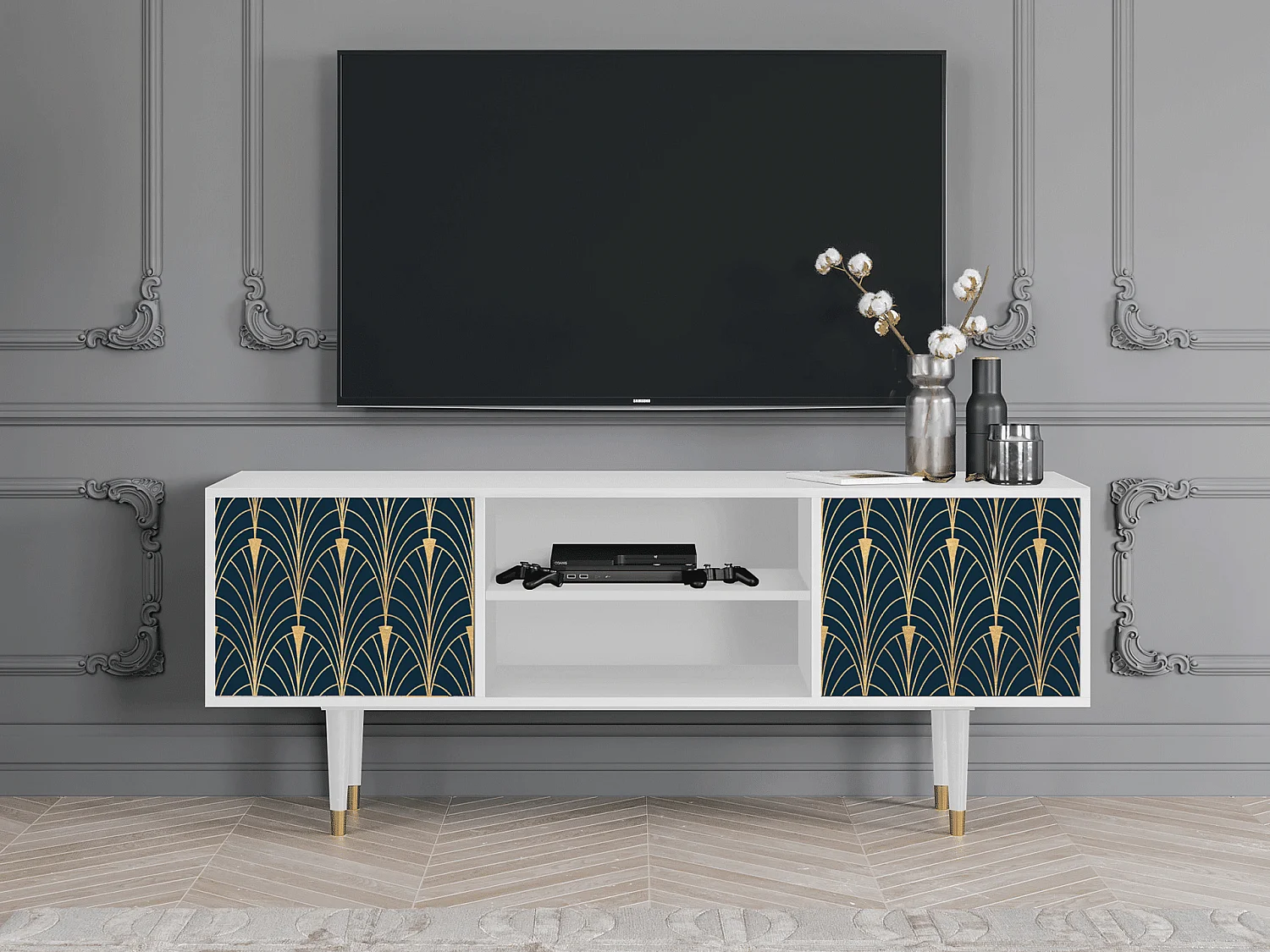 Mueble de TV - 170х69х48 cm - T2 - Flower of the Nile, Blanco