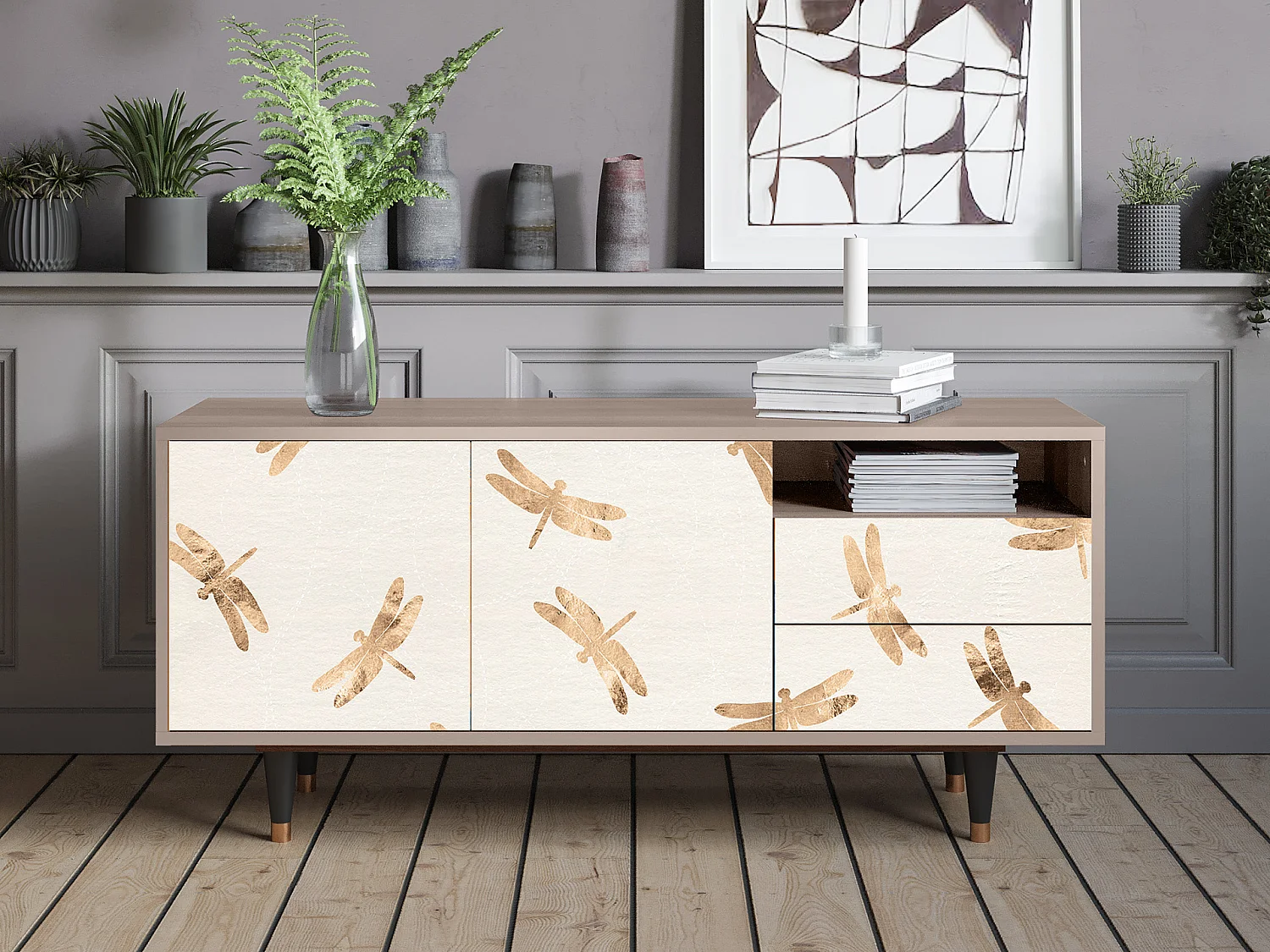 TV-meubel - 125х56х41 cm - T7 - Nude Dragonflies, Latte