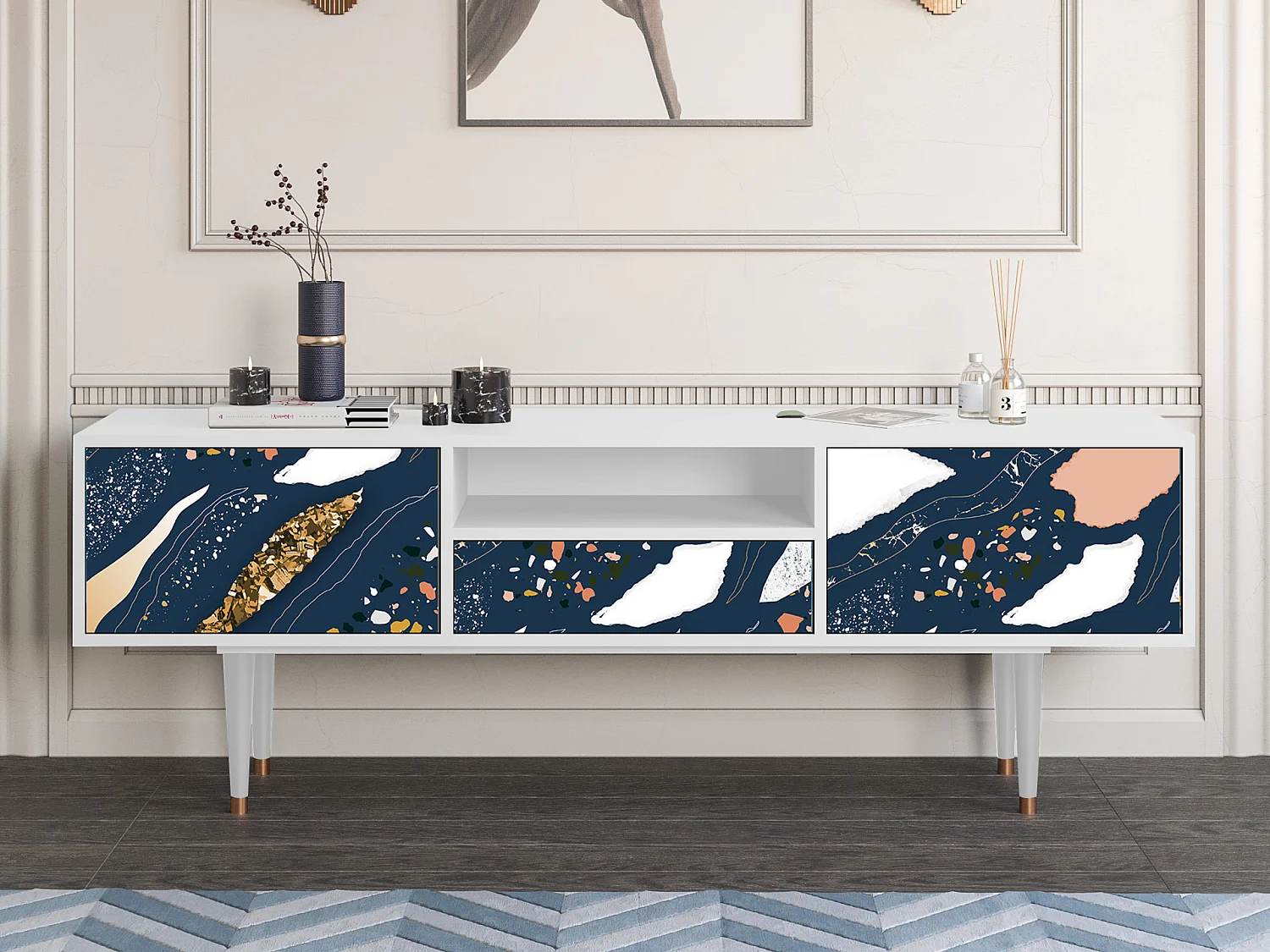 Mueble de TV - 170х59х41 cm - T6 - Nude Iceberg, Branco