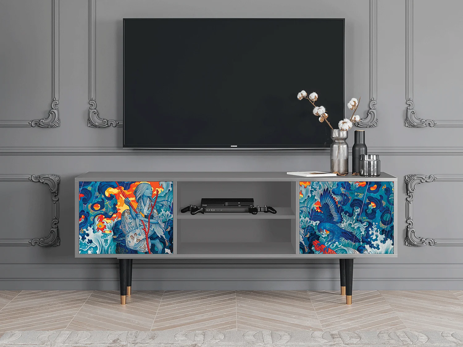 Mueble de TV - 170х69х48 cm - T2 - The Girl - James Jean, Cinza