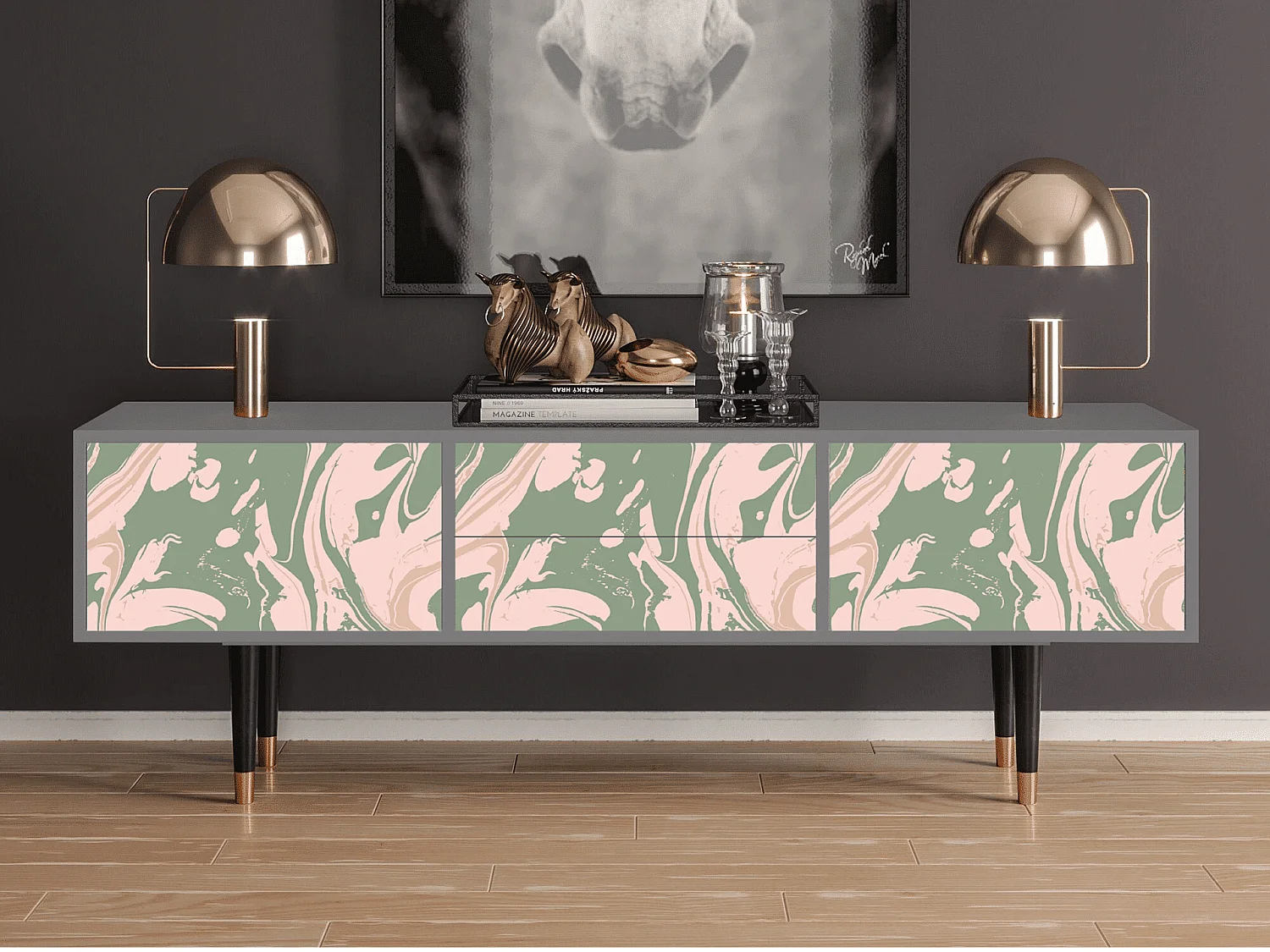 TV-meubel - 170х59х48 cm - T4 - Aquarelle, Grijs