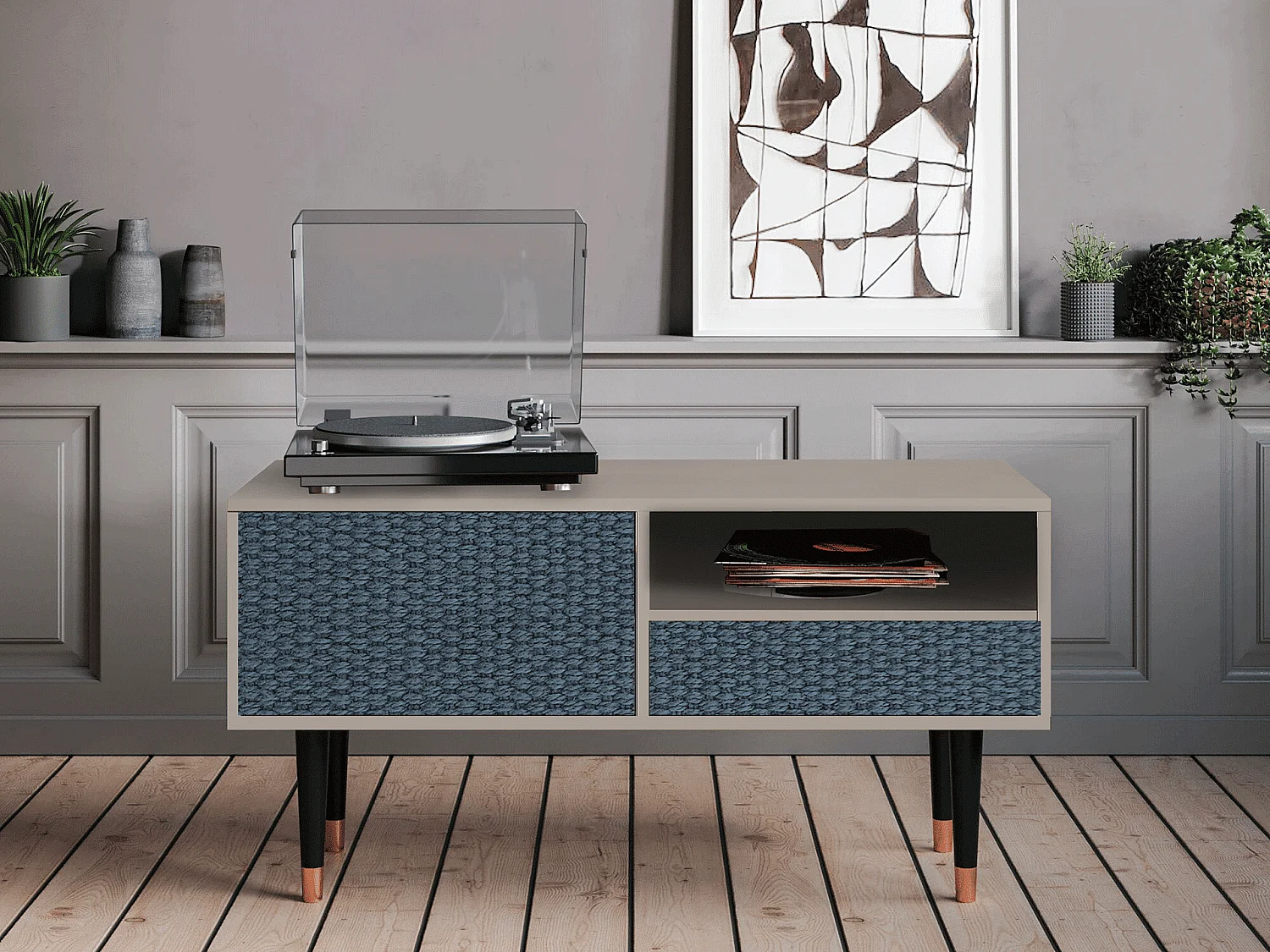 Meuble TV - 115х59х48 cm - T3 - Knitted Pattern, Sable