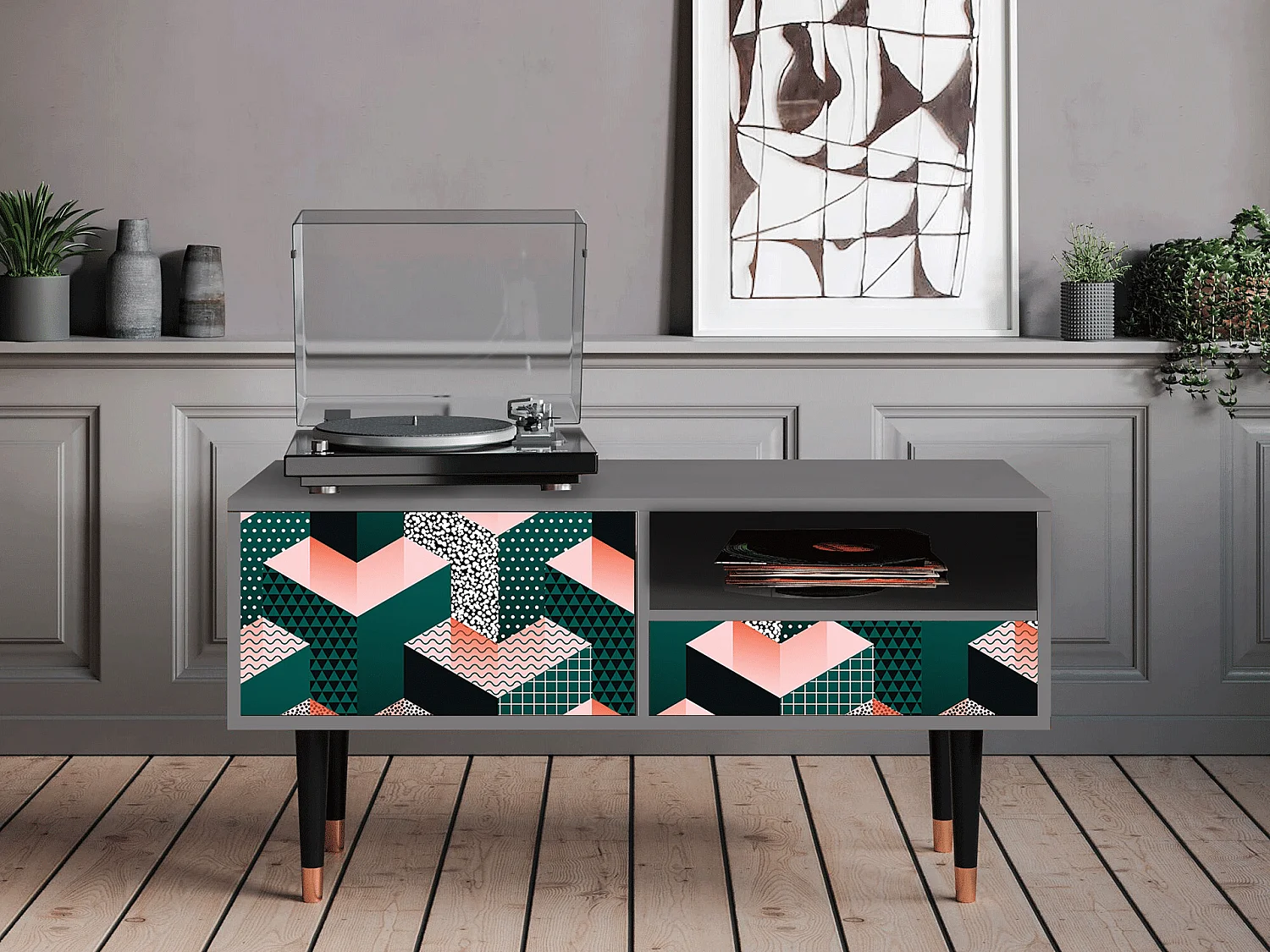 Mobile TV - 115х59х48 cm - T3 - Geometric Madness, Grigio