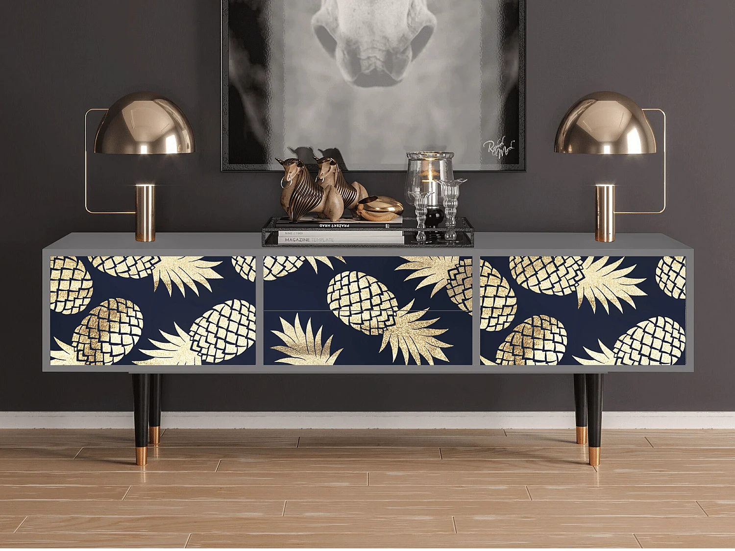 TV-meubel - 170х59х48 cm - T4 - Sunny Pineaple, Grijs