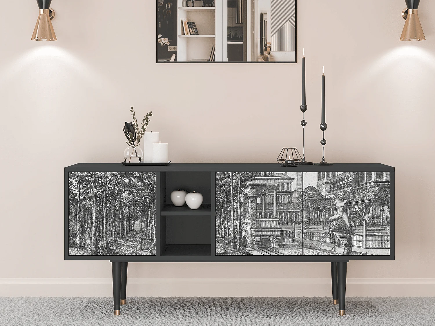 Szafka RTV - 150х69х41 cm - T5 - View of the Piazza, Antracyt