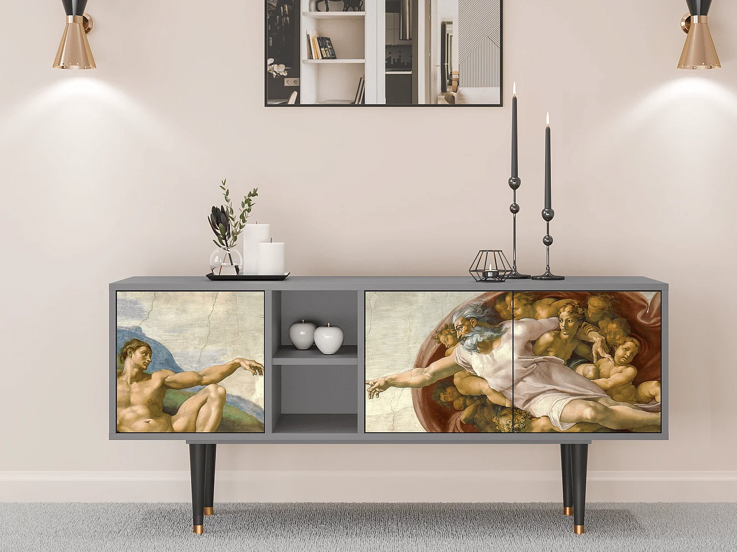 Szafka RTV - 150х69х41 cm - T5 - The Creation of Adam, Szary