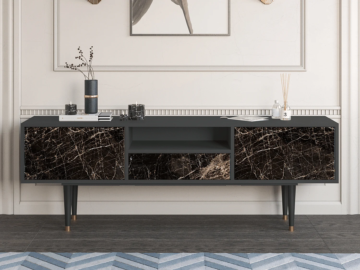 Meuble TV - 170х59х41 cm - T6 - Night Abyss, Anthracite