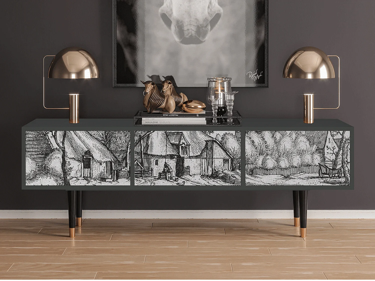 Meuble TV - 170х59х48 cm - T4 - Farms in a Village, Anthracite