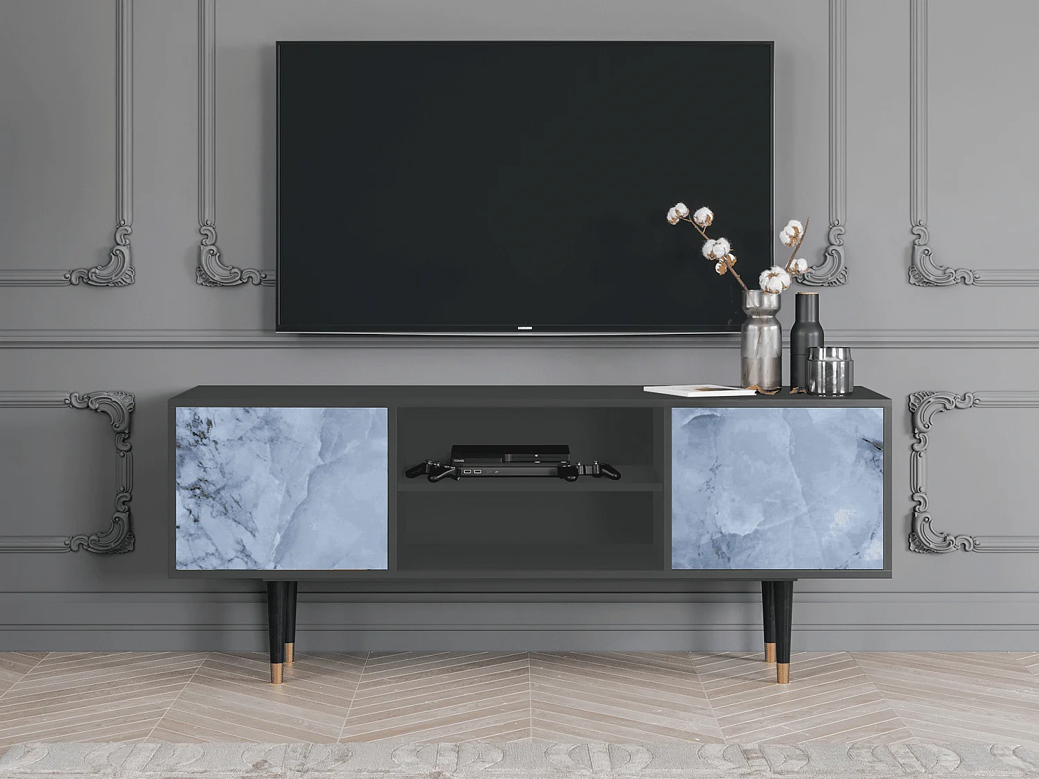 Mobile TV - 170х69х48 cm - T2 - Feather Ice, Antracite