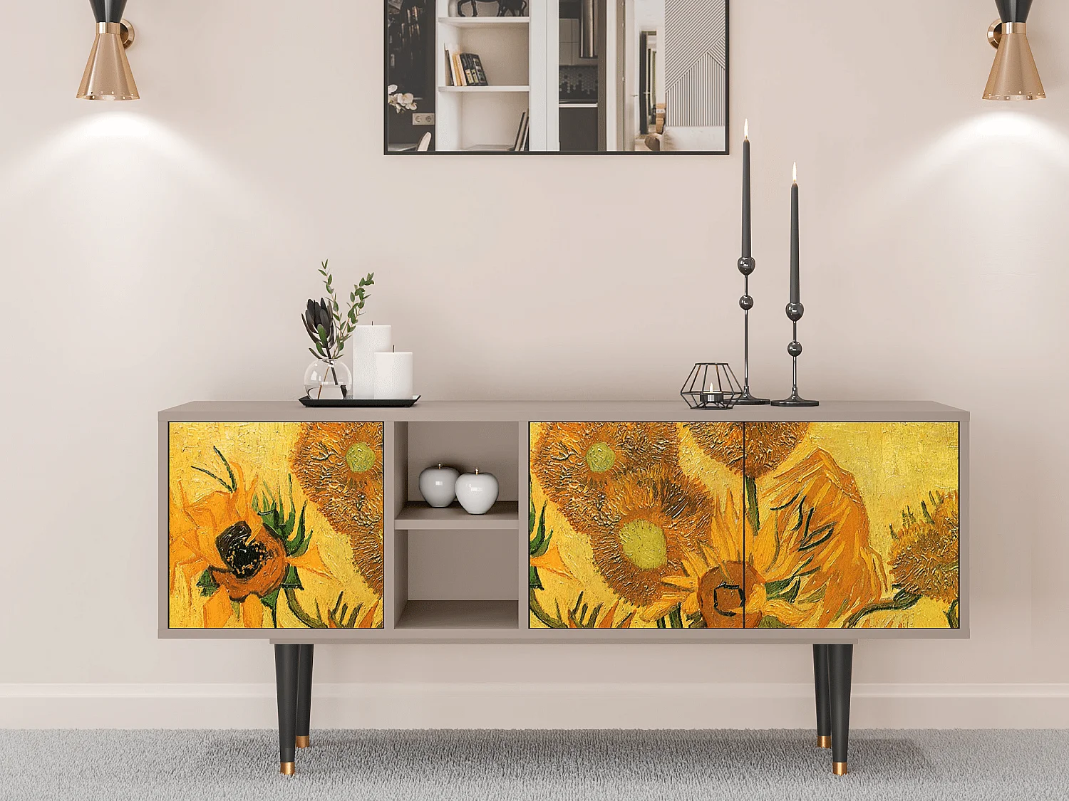 Meuble TV - 150х69х41 cm - T5 - Sunflowers, Latte