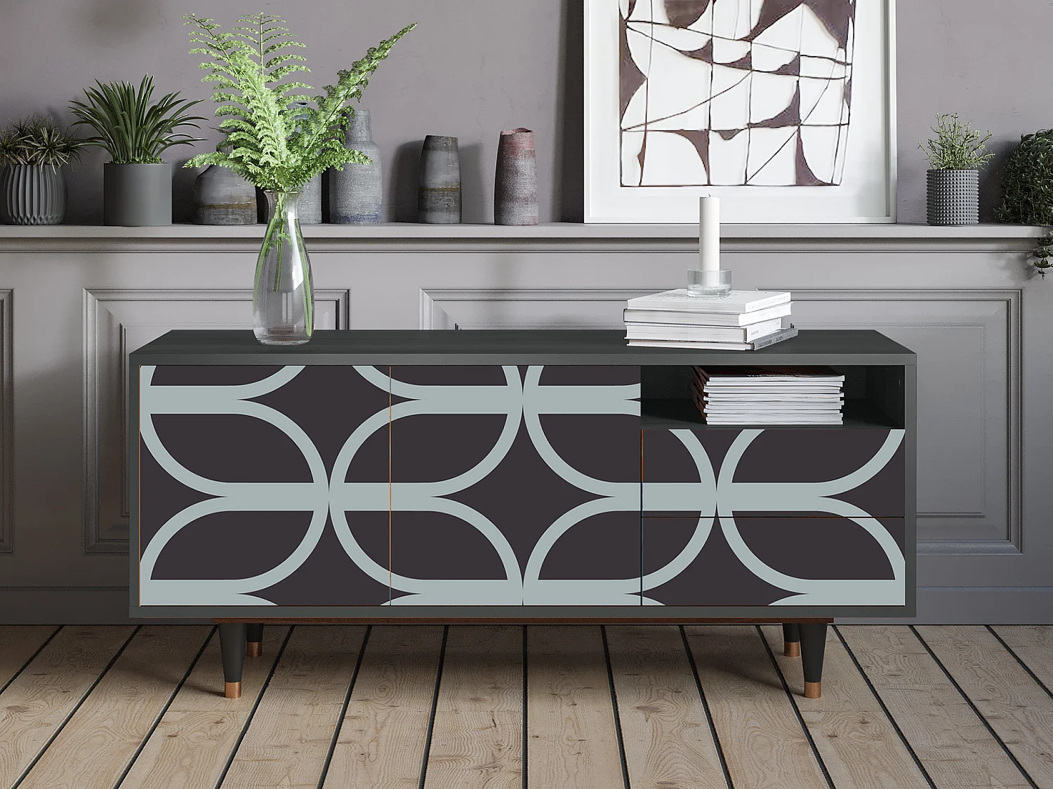 Szafka RTV - 125х56х41 cm - T7 - Braided Blue, Antracyt