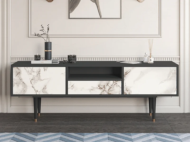 Meuble TV - 170х59х41 cm - T6 - Milk Marble, Anthracite